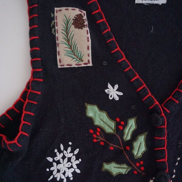 Vintage Basic Editions Black Knit Vest Winter Festive Holiday Cabincore Vest M - Picture 7 of 9